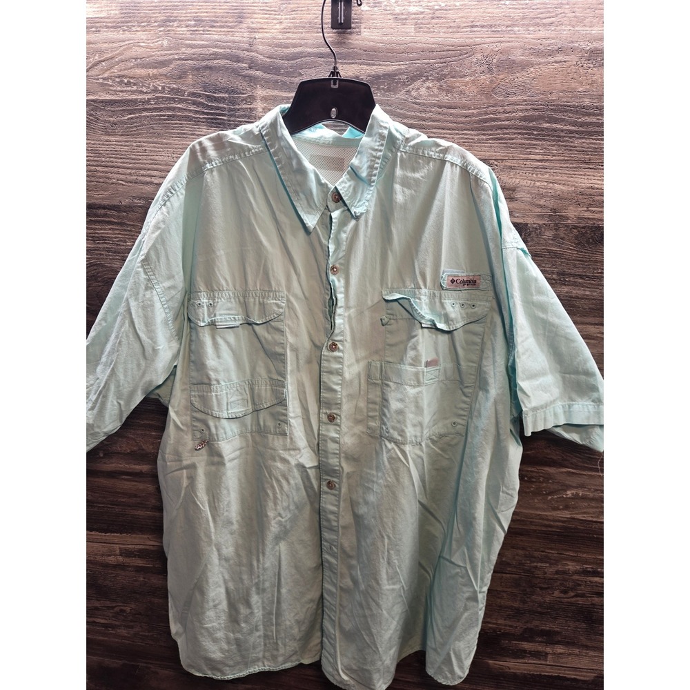 Columbia PFG Bahama II Fishing Shirt Mens 2XL Aqua Blue Short Sleeve Vented Back